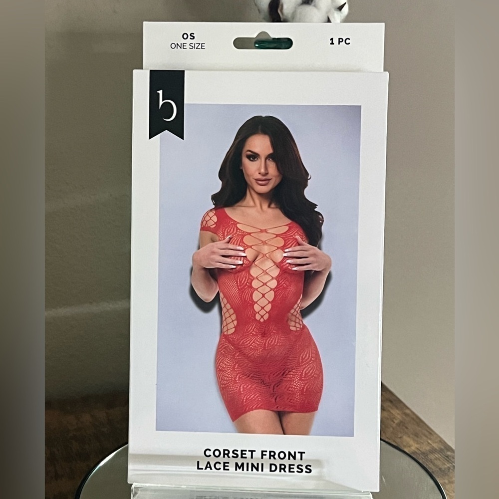Baci Corset Front Lace Mini Dress, lingerie, red, new!